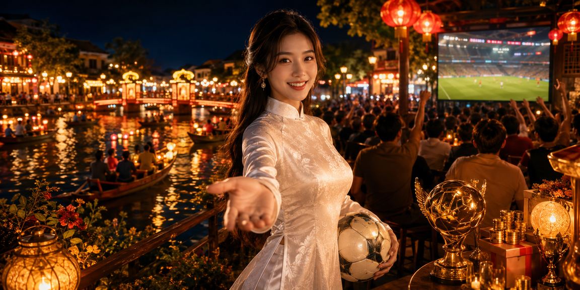 Người dùng Hội An trong trang phục áo dài theo dõi kết quả cá cược qua điện thoại