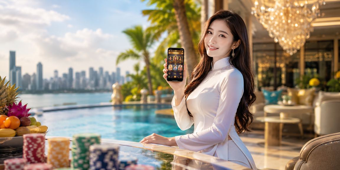 Người dùng mặc áo dài trải nghiệm game bài trực tuyến tại vùng đồng bằng Mekong