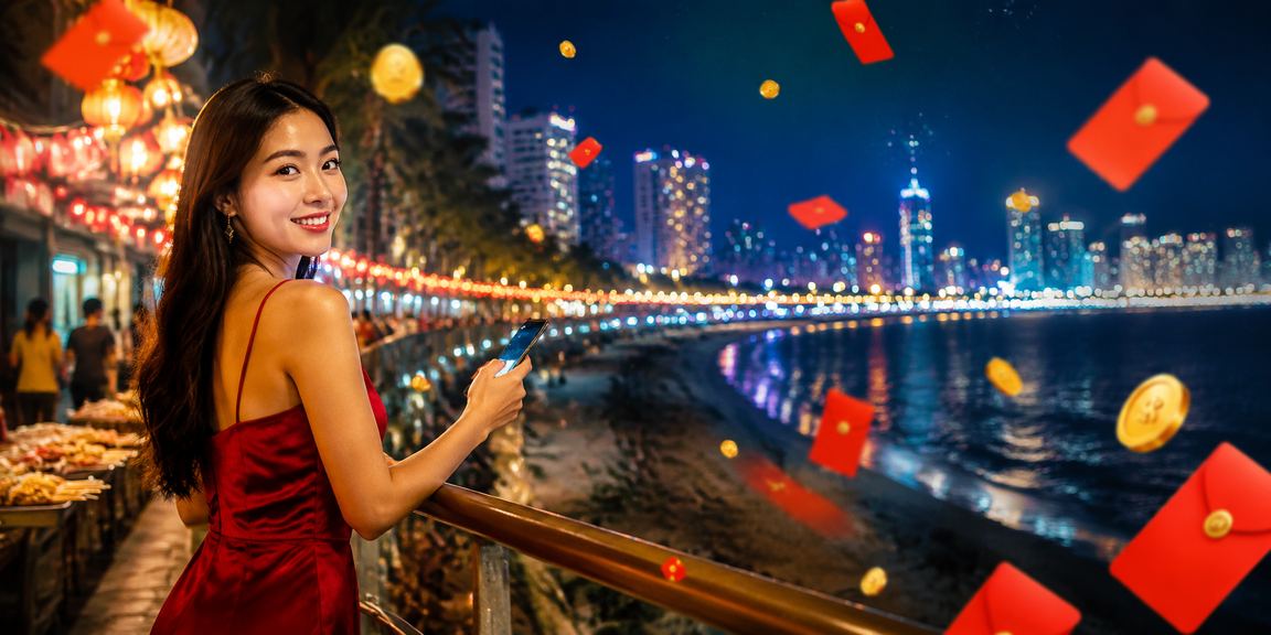 Người dùng nhận phong bì đỏ thưởng tại chợ đêm Nha Trang sôi động